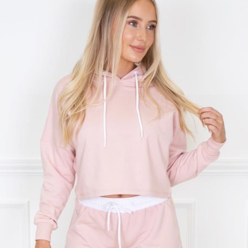 Lauren Curtis Cropped Pink Hoodie Sweatshirt